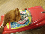 Vtg 1950's Japan Tin Litho Friction Toy Car Girl V 1959 Lic. Plate Works Great!