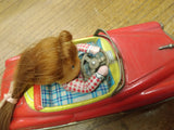 Vtg 1950's Japan Tin Litho Friction Toy Car Girl V 1959 Lic. Plate Works Great!