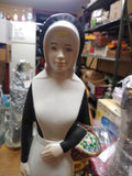 Vtg Jim Beam Whiskey EMPTY Decanter Amish Girl w/Basket of Flowers 16" Very Nice