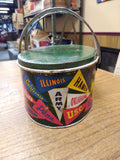 Vtg Colleges and University Banners Tin Oval Lunch Pail Bucket 2 Handles Sewing