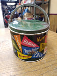 Vtg Colleges and University Banners Tin Oval Lunch Pail Bucket 2 Handles Sewing