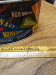 Vtg Colleges and University Banners Tin Oval Lunch Pail Bucket 2 Handles Sewing