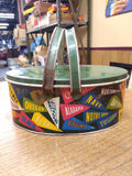 Vtg Colleges and University Banners Tin Oval Lunch Pail Bucket 2 Handles Sewing