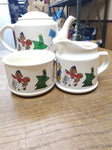 Vtg Jim Beam 3 Piece Set Tea Pot Creamer Sugar Bowl Genuine Wade Porcelain