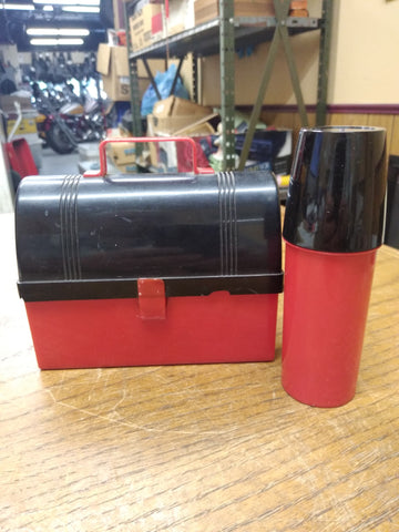 Vtg Hard Plastic Mini Dome Top Lunch Box Thermos Red Black Calvo Fisher Price