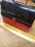 Vtg Hard Plastic Mini Dome Top Lunch Box Thermos Red Black Calvo Fisher Price