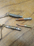 Vtg 1/10 Gold Filled Watch Chain with 2 Gold Filled Dance Card Pencil Fobs 13"