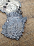 Antique Vtg 1830 Sterling Silver Rose Mother Mary Rosary Medal Religious Pendant