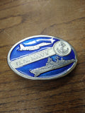 Vtg U.S. NAVY Oval Belt Buckle Blue Enameled Battleship Jet Fighter Anchor 3"W