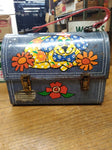 Vtg Aladdin Puppy Dog Flower Power Hippie Denim Jean Metal Lunch Box Dome Lid