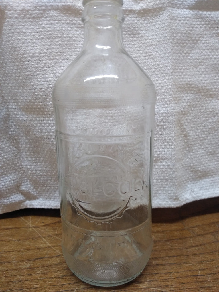 VINTAGE 16 FL OZ PEPSI-COLA BOTTLE Clear 16 OZ TEXTURED GLASS W/ LID NO  RETURN