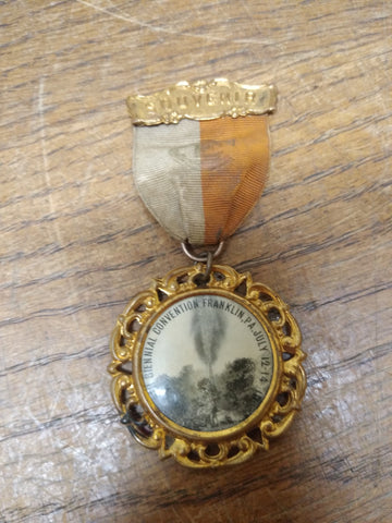 Antique 1910 Franklin Pa 5th Biennial Convention Pin July 12-14 Drake Well Medal