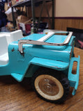 Vtg TONKA JEEP Runabout Dispatcher Light Blue Pressed Steel Trailer Hitch 1960's