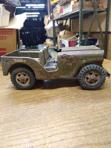 Vtg Tonka US Army Jeep Military Green Pressed Steel 1960s