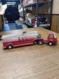 Vtg Red Tiny Tonka 1968 Aerial Hook and Ladder Fire Truck Steel Tractor Trailer