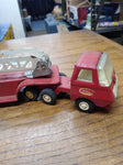 Vtg Red Tiny Tonka 1968 Aerial Hook and Ladder Fire Truck Steel Tractor Trailer