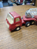 Vtg Red Tiny Tonka 1968 Aerial Hook and Ladder Fire Truck Steel Tractor Trailer