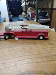 Vtg Red Tiny Tonka 1968 Aerial Hook and Ladder Fire Truck Steel Tractor Trailer