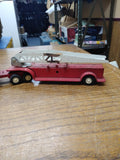Vtg Red Tiny Tonka 1968 Aerial Hook and Ladder Fire Truck Steel Tractor Trailer