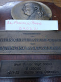 Vtg 1951-58 Ben Franklin Award Plaque West Junior High School Magazine Curtis Ci