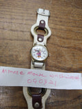 Vtg Minnie Mouse Wind Up Wrist Watch Walt Disney Swiss White Leather Strap Works