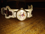Vtg Minnie Mouse Wind Up Wrist Watch Walt Disney Swiss White Leather Strap Works