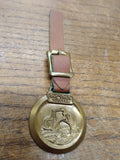 Vtg Watch Fob Bucyrus Erie Shovels Heavy Equipment Brass Leather Strap Nice!