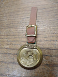 Vtg Watch Fob Bucyrus Erie Shovels Heavy Equipment Brass Leather Strap Nice!