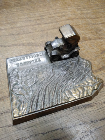 Vtg Brass Pennsylvania Turnpike Souvenir Keystone State Desk Paper Weight