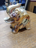 Vtg Iridescent Ceramic Elephant Ashtray Made In JAPAN Trunks Up Good Luck Gold