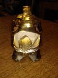 Vtg Iridescent Ceramic Elephant Ashtray Made In JAPAN Trunks Up Good Luck Gold