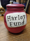 Vtg Harley Davidson Motorcycle Collection Fund Cash Jar Ceramic Piggy Bank Red