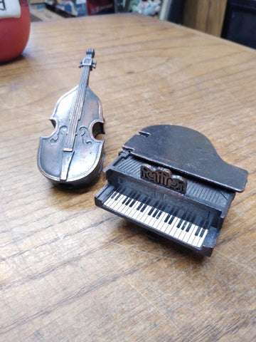 Vtg 2 Piece Figural Musical Instruments Pencil Sharpener Lot Cello Grand Piano