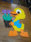 Vtg Melted Plastic Popcorn Easter Chick with Flowers Indoor Outdoor Decoration