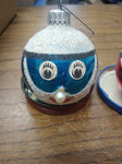 Vtg 2 Piece Lot Decorative Mercury Glass Blue and Red Faces Christmas Ornaments