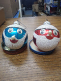 Vtg 2 Piece Lot Decorative Mercury Glass Blue and Red Faces Christmas Ornaments