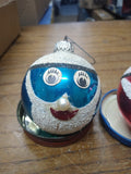 Vtg 2 Piece Lot Decorative Mercury Glass Blue and Red Faces Christmas Ornaments