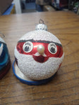 Vtg 2 Piece Lot Decorative Mercury Glass Blue and Red Faces Christmas Ornaments