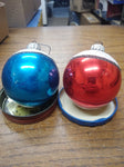 Vtg 2 Piece Lot Decorative Mercury Glass Blue and Red Faces Christmas Ornaments