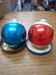 Vtg 2 Piece Lot Decorative Mercury Glass Blue and Red Faces Christmas Ornaments