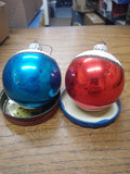 Vtg 2 Piece Lot Decorative Mercury Glass Blue and Red Faces Christmas Ornaments