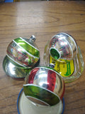 Vtg 3 Pc Single Indent Hand Painted Mercury Glass Set Christmas Ornament
