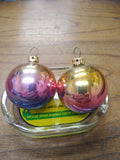Vtg 2 Pc Mercury Glass Set Colorful Christmas Holiday Ornaments