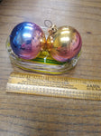 Vtg 2 Pc Mercury Glass Set Colorful Christmas Holiday Ornaments
