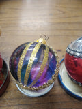 Vtg 3 Pc Mercury Stenciled Tinted Glass Lot Colorful Christmas Holiday Ornaments