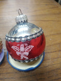 Vtg 3 Pc Mercury Stenciled Tinted Glass Lot Colorful Christmas Holiday Ornaments