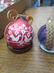 Vtg 3 Pc Mercury Stenciled Tinted Glass Lot Colorful Christmas Holiday Ornaments