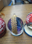 Vtg 3 Pc Mercury Stenciled Tinted Glass Lot Colorful Christmas Holiday Ornaments