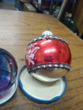 Vtg 3 Pc Mercury Stenciled Tinted Glass Lot Colorful Christmas Holiday Ornaments