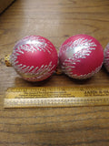 Vtg 3 Pc Glitter Red Glass Lot Bulbs Colorful Christmas Holiday Ornaments Decor